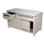 STAINLESS STEEL TABLES WITH SLIDING DOORS AND HORIZONTAL DRAWERS